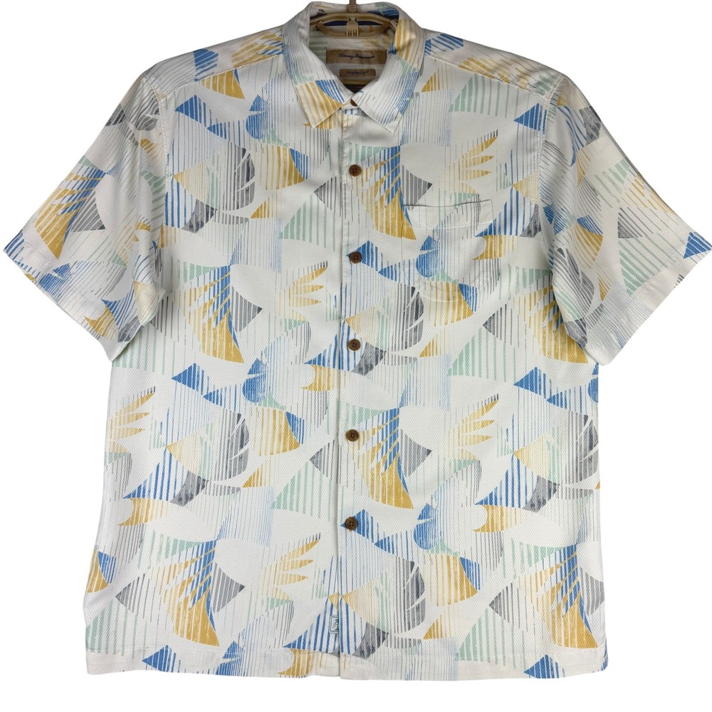 Tommy Bahama Shirt Mens M 100% Silk Geometric Abstract Original Fit Camp Aloha
